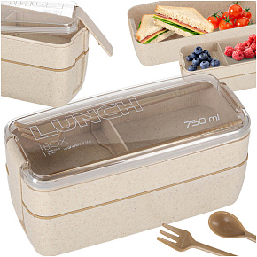 Lunch box svačinová krabička s přihrádkami rozdělená 750ml béžová