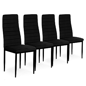 Chairs with Contoured Backrest - BLACK VELVET - Set of 4