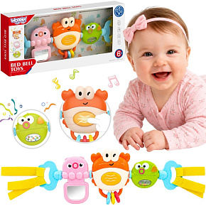 WOOPIE BABY Závěsná hračka na kočárek postýlku senzorická hrající krab zrcátko rybka 6m