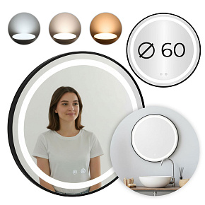 Lustro łazienkowe LED okrągłe ścienne 60 cm 3 barwy anti-fog włącznik dotykowy ModernHome Lustro łazienkowe LED okrągłe ścienne 60 cm 3 barwy anti-fog włącznik dotykowy ModernHome