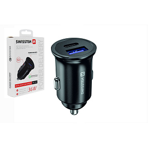 Nabíječka do auta, 1xUSB-C PD, 1xUSB QC 3.0, 36W, černá Nabíječka do auta, 1xUSB-C PD, 1xUSB QC 3.0, 36W, černá
