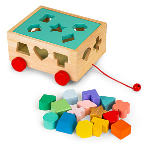 Dřevěný vozík sorter s kostkami, vzdělávací kostka pro děti ECOTOYS Dřevěný vozík sorter s kostkami, vzdělávací kostka pro děti ECOTOYS