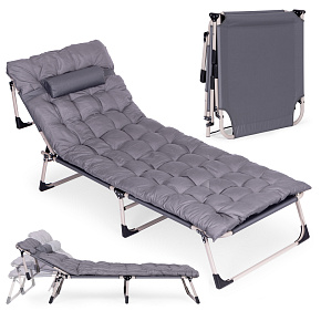 Fishing garden lounger, foldable with mattress and pillow, gray, MultiGarden