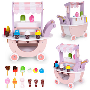 Wooden Ice Cream Cart for Children Shop 12 Pieces ECOTOYS