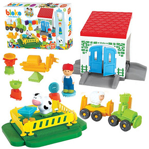 MOCHTOYS Stavebnice Ježci Pin Bricks FARMA v Kartonu 100 ks + 3 Figurky