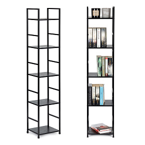 Modern wooden shelf, metal frame LOFT, 5 shelves, black ModernHome