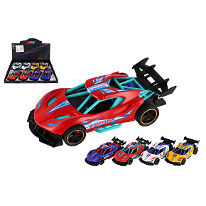 Auto sportovní plast/kov 14cm na zpětné natažení 4 barvy  8ks v boxu