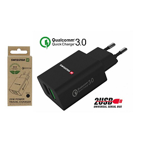 Síťový adaptér 2x USB QC 3.0 + USB, 23 W, černý (ECO BALENÍ) Síťový adaptér 2x USB QC 3.0 + USB, 23 W, černý (ECO BALENÍ)