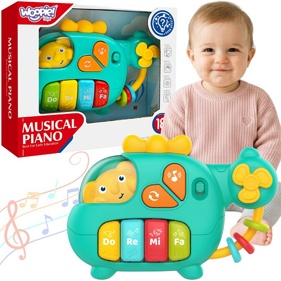 WOOPIE BABY Interaktivní Pianko Helikoptéra Slon Hudební Zvuky 18m+