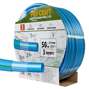 Modrá zahradní hadice Procraft PR-3KGH1350 3 vrstvy, 1/2" 50m Modrá zahradní hadice Procraft PR-3KGH1350 3 vrstvy, 1/2" 50m