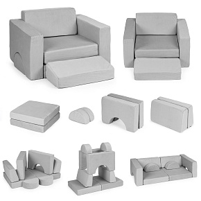 Modulární dětské křeslo DIY 8 měkkých polštářů skládací - šedé ECOTOYS Modulární dětské křeslo DIY 8 měkkých polštářů skládací - šedé ECOTOYS
