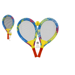 Plážová sada pálky 2ks kov/plast 27x54cm s míčkem s košíčkem barevné v síťce