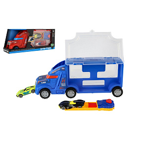 Auto kamion přepravník + auto 2ks plast 28cm na volný běh 2 barvy v krabici 29x12x8cm Auto kamion přepravník + auto 2ks plast 28cm na volný běh 2 barvy v krabici 29x12x8cm