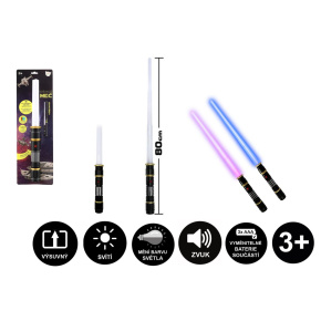 Meč svítící vesmírný skládací plast 80cm na baterie se světlem se zvukem  na kartě 16x51x5cm