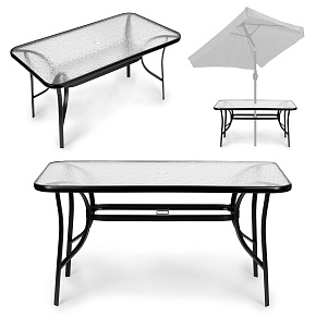 Garden glass table 120x70 cm, for terrace and garden, tempered glass, umbrella hole, MultiGarden Garden glass table 120x70 cm, for terrace and garden, tempered glass, umbrella hole, MultiGarden
