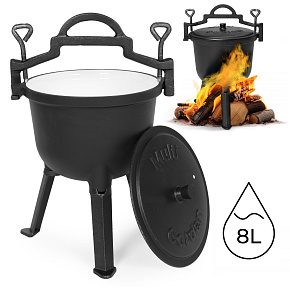Enameled Cast Iron Cauldron 8L with Stand – Hunting Pot for Campfire & Grill MultiGarden