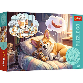Puzzle Snící Corgi 33x22cm 60 dílků v krabičce 21x14x4cm