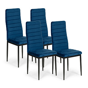 Chairs with Contoured Backrest - BLUE VELVET - Set of 4
