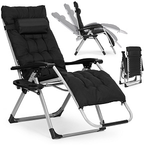 Garden beach lounger with cushion and headrest adjustable  black MultiGarden