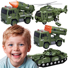 WOOPIE Sada Vojenských Vozidel s Odpalovací Rampou Tank Vrtulník 4KS Měřítko 1:20