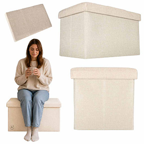 Puf se schránkou pod sedákem otevírací skládací 50x31x31cm béžový Puf se schránkou pod sedákem otevírací skládací 50x31x31cm béžový