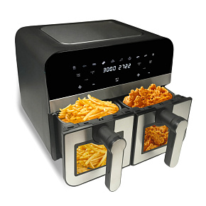 Comfy Nest CN-AFD45WS: 2400W Dvojitý S/S Koš Digitální Horkovzdušná Fritéza s Okénkem - 9L