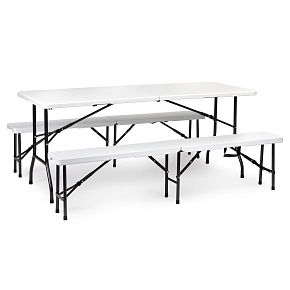 Catering table 180cm + 2 benches white banquet set ModernHome