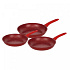 Herzberg HG-04807RED: 3dílná sada kovaných pánví s mramorovým povrchem - Červená