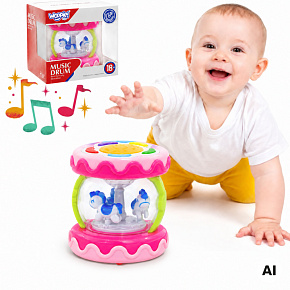 WOOPIE BABY Růžový bubínek s hrací skříňkou a projektorem 3v1, hudební hračka pro kojence + válec na podporu lezení WOOPIE BABY Růžový bubínek s hrací skříňkou a projektorem 3v1, hudební hračka pro kojence + válec na podporu lezení