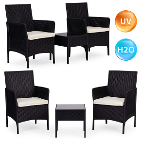 Garden Furniture Set 2 Armchairs + Table Tempered Glass Black MultiGarden