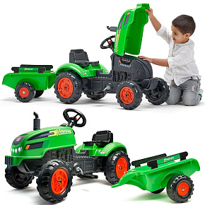 FALK Traktůrek X Tractor Zelený s Přívěsem Klakson 2-5 Let
