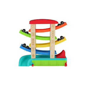 Dráha závodní kaskádová pro auta +auta 4ks dřevo/plast 33x32x10cm 18m+