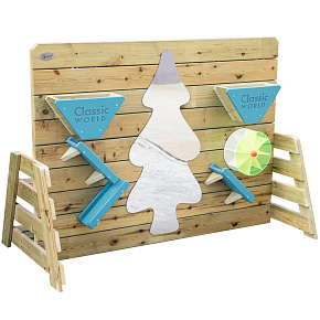 CLASSIC WORLD EDU Dřevěná stěna na hraní s pískem s lavičkou a zrcadlem