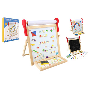 Tabule oboustranná magnetická dřevo černá/bílá 33x33cm s rolí papíru s doplňky v krabici 37x43cm