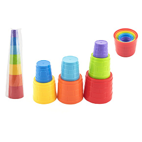 Kubus pyramida skládanka plast kulatá barevná 7ks v sáčku 12m+ Kubus pyramida skládanka plast kulatá barevná 7ks v sáčku 12m+