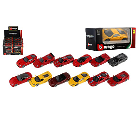 Auto Bburago 1:64 Ferrari Race & Play kov/plast mix druhů v krabičce 11x5x4,5cm 24ks v boxu Auto Bburago 1:64 Ferrari Race & Play kov/plast mix druhů v krabičce 11x5x4,5cm 24ks v boxu