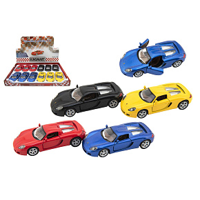 Auto Kinsmart Porsche Carrera GT 1:36 12,5cm kov/plast 4 barvy na zpětné natažení 12ks v boxu