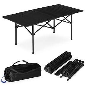 Folding camping table 120x55 cm with carrying bag, black, MultiGarden