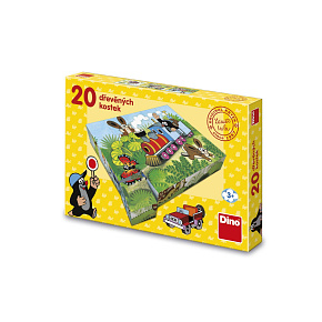 Kostky kubus Krtek a dopravní prostředky dřevo 20ks v krabičce 27,5x19x4,5cm