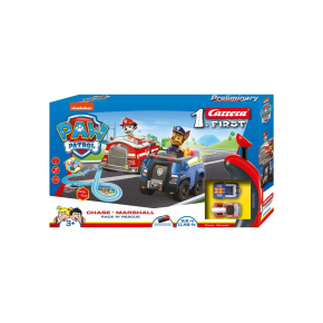 Autodráha Carrera First Paw Patrol/Tlapková Patrola 3,5m plast +2 auta na bat. v krabici 50x30x8cm