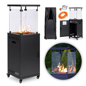 Gas heater, radiant heater, 13 kW, glass, for garden and patio, regulator, volcanic stones, cover, MultiGarden