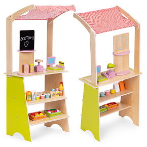 Large Wooden Market Stall for Children Shop with Terminal and Scale Fruits Vegetables 20 Pieces ECOTOYS