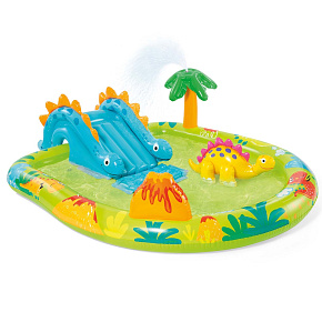 Inflatable kids pool water play center with dinosaurs slide fountain INTEX 57166