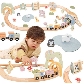 VIGA Drewniana Kolejka Dla Dzieci Tor 62 elementy