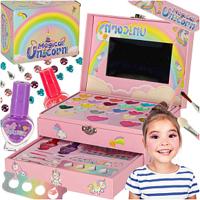 Kosmetický kufřík se sadou na líčení a nehty makeup kosmetika stíny laky zásuvky jednorožec