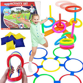 WOOPIE Sada 3v1 Serso Skákání panáka Cornhole Hod na cíl s pytlíky