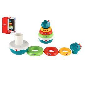 Roly Poly dinosaurus plast 16cm skládanka pyramida s kroužky se zvukem v krabičce 13x20cm 6m+ 