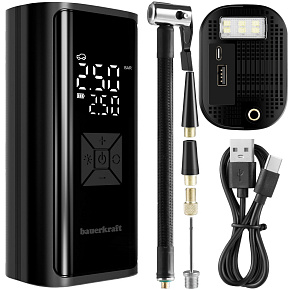 Electric bicycle pump, tire compressor, power bank 6000mAh, LED flashlight