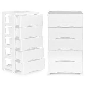 Shelf Unit with 5 Pull-Out Drawers and Wheels White ModernHome