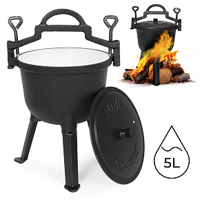 Enameled Cast Iron Cauldron 5L with Stand – Hunting Pot for Campfire & Grill MultiGarden